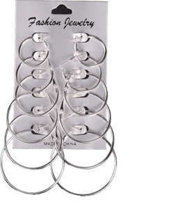 HOZHANI 6Pairs Geometric Hoops Round Earrings Stainless Steel Hypoallergenic Loop Earrings Set for Women,Silver ,30-80mm
