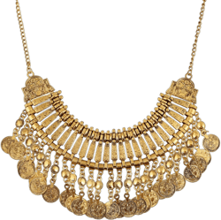 Long Tassel Chunky Boho Coin Statement Necklace For Women Silver Style 3 - Gold