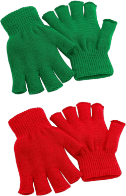 Cooraby 2 Pairs Unisex Warm Half Finger Gloves Winter Fingerless Gloves (L for Adults, M for Teens, S for Kids) Green, Red Large