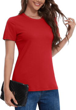 YUCOLEN Women's Cotton Short Sleeve Shirts UPF 50+ Soft Breathable Crew Neck T-Shirts Basic Tops XX-Large Tomato Red