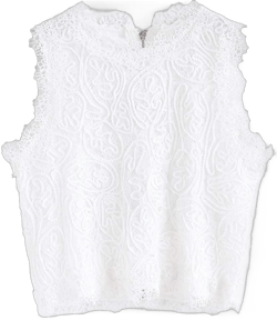 CHICWISH Women's White/Black Diva Full Lace Crochet Round Neck Sleeveless Crop Top Small White
