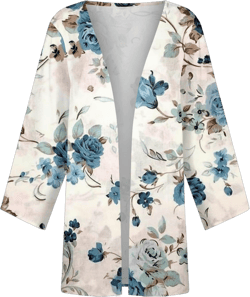 Cardigan for Women,Fall Floral Print Puff Sleeve Kimono Lightweight Cardigan Loose Cover Up Casual Blouse Tops X-Large 5-beige