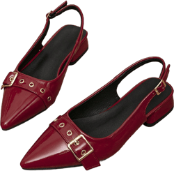 Women's Classic Red Patent Leather Sandals, Fashionable Back Strap Pointed Toe Flat Shoe With Buckle Decoration, Suitable For Casual Outdoor