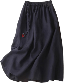 IDEALSANXUN Linen Skirts for Women 2024 Summer Cotton A Line Elastic High Waisted Drawstring Midi Skirts with Pockets Navy Medium