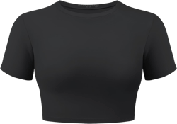 VOYJOY Womens Double Lined Fitted Short Sleeve Crop Tops Crew Neck Casual Workout T Shirts Cute Basic Tee Medium Black