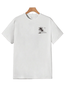 Floerns Men's Summer Streetwear Causal T Shirts Ombre Tropical Print Crewneck Short Sleeve Tee Shirts Tops Small White