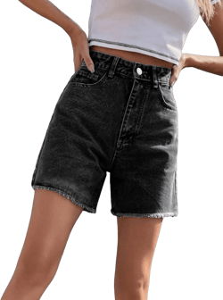 SweatyRocks Women's High Waist Denim Shorts Straight Leg Raw Hem Jean Shorts Summer Hot Pants with Pockets Small Black