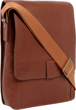 Hidesign Aiden Genuine Leather Medium Crossbody Men/Women Shoulder Messenger Bag / Travel Bag / 10.5" iPad Bag, Tan Dark Tan