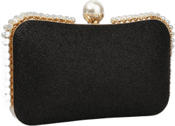 YYW Bling Evening Clutch with Pearl Decoration Women Sequin Clutch Purse Party Handbag Shoulder Bag for Wedding Black