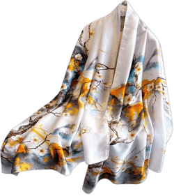 Women's Silk Scarf Chinese Style Print Long Large Scarf Lightweight Warm Shawl Stole Sunscreen Headscarf Beach Wrap White Plum Blossom