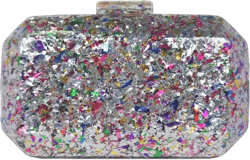 RomanticDesign Women Acrylic Evening Handbag Glitter Marble Clutch Purse Chain Crossbody Bag for Wedding Cocktail Banquet Silver Multicolor