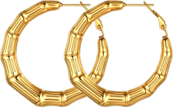 FOCALOOK [Clearance] Bamboo Hoop Earring for Women 18K Gold Plated 40mm Stainless Steel Hoop Huggie Earrings Simple Minimalist Ear Jewelry Gift on Clearance