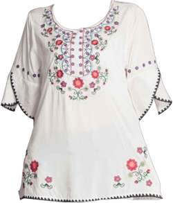 Mexican Shirts Peasant Blouses Cotton Embroidered 3/4 Sleeve Bohemian Tops Boho Clothes for Women Summer Fiesta XX-Large White