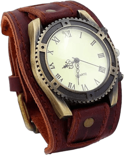 MINILUJIA Handmade Vintage Retro Punk Men Wrist Watch Bronze Dial Wide Genuine Leather Band Cuff Quartz Man Watches for Halloween brown
