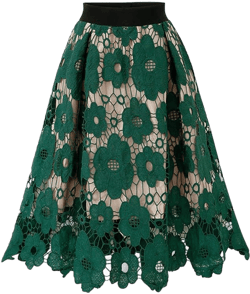 chouyatou Women's Beautiful Hollow-Out Floral Lace High Waisted A-Line Midi Long Skirt Medium Green