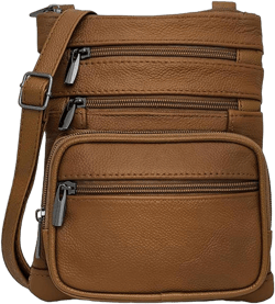 Krediz Leather Crossbody purses for Women - travel bag with 4 Zippers, Soft & Durable Purses for Women Trendy