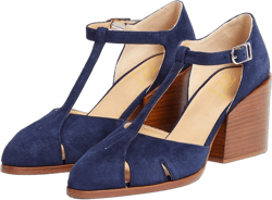LEHOOR Women Chunky Block Heels Mary Jane Pumps Ankle T-Strap Closed Round Toe Sandals Suede D-Orsay Cutout 3 Inch High Heel Dress Shoes Ladies Elegant Vintage Wedding Evening Summer Shoe 4-11 M US 7.5 Suede Navy Blue