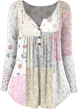 Long Length Sleeve Womens Tops Fall Floral Print Casual Tunic Blouse Vintage Winter Buttons up Tee Shirts 01-white Small