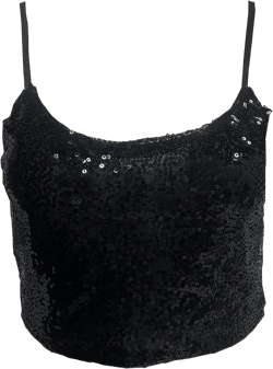 Women's Shiny Metallic Camisole Vest Tank Crop Tops Hot Rave Dance Clubwear Bra Cami Blouse Medium Black Sequin