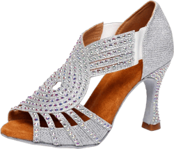 HIPPOSEUS Women's Rhinestone Latin Dance Shoes Silver Ballroom Salsa Bachata Dance pratice Shoes Suede Sole, 8.5 B(M) US
