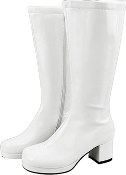 ErikenUrben Women Go-Go Boot Fashion Knee High Boots Patent Leather Chunky Heels Tall Boots Platform Party Dance Shoes 60s Costume Boots Zipper White Size 8
