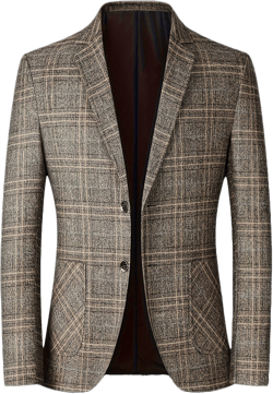 Men's Woolen Coat Slim Windbreaker Casual Lapel Notches Two Button Plaid Jacket Business Vintage Blazer Coats Yellow Medium