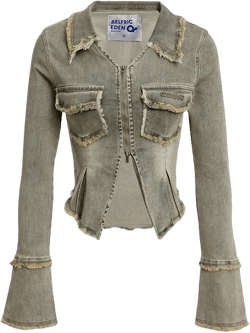 Aelfric Eden Womens Denim Jacket Fringe Two-Way Zipper Fashion Vintage Washed Long Sleeve Jean Coat Medium 01-blue