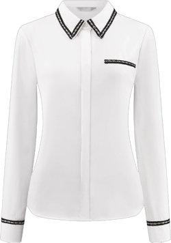 Hobemty Women's Button Down Collared Long Sleeve Tweed Trim Office Blouse White Medium