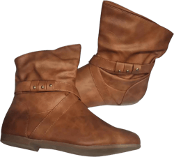 hopeusnice Women's Buckle Ankle Boots Flat Slouch Boots Faux Leather Buckle Booties Comfortable Slip On Short Boots Fall Winter Dress Shoes Brown 40