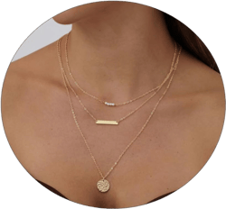 ASCOMY Layered Necklaces for Women Dainty Gold Necklace 14K Gold Plated Herringbone Necklace for Women Pearl Cross Necklace Paperclip Cuban Figaro Rope Satellite Chain Gold Choker Trendy Jewelry Gift 3Layered Bar Pearl Hammered-GD