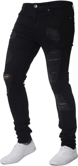 Men's Skinny Ripped Jeans Faded Abraised Stretch Slim Fit Jeans Medium Black