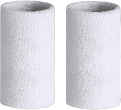 6 Inch Sweatband/Cotton Sports Basketball Football Tennis Absorbent Wristband - Terry Cloth Athletic Wrist Sweat Band Fits to Men Women (Pair) White