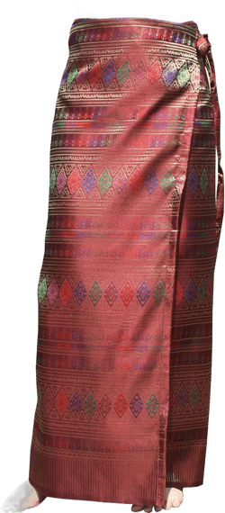 RaanPahMuang Brand Traditional Thailand Luxurious Silk Wrap Skirt Thai Formal Sarong Medium Preawa - Floral Dark Red