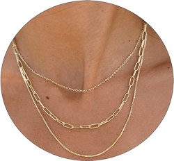Gold/Silver Layered Necklace for Women Stylish Minimalist Multilayer Pendant Necklaces Dainty Satellite Paperclip Chain Pearl Necklace Handmade Everyday Jewelry Gift Trible Layering Paperclip-Gold