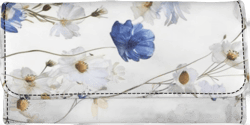 Print White and Blue Flowers Leather Wallets for Women RFID Blocking Checkbook Wallet with Credit Card Slots Phone Holder Trifold Purses Zip Coins Pocket, Buckle Closure Clutch