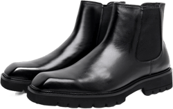 Santimon Chelsea Boots Mens Genuine Leather Square Toe Ankle Boots Prom Wedding Fashion Business Casual Black Dress Boots for Men 8 Black