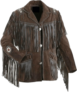 Men's Western Cowboy Leather Jacket with Fringed Native American Suede Beaded Traditional Leather Coat 3X-Large Chocolate