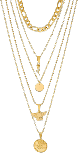 Layered Women Necklace Angel and Rose Pendant Necklace Pendant, 14k Gold Plated Dainty Gold Choker Necklace, Layering Chain Necklace for Women Jewelry Gifts Gold-A