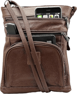 Steeltime Unisex Super Soft Leather Crossbody Bag Featuring The Serenity Prayer with 6 Compartments and Carrying Strap Dark Brown Lords Prayer