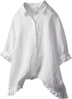 Linen Summer Tops for Women Ruffled Button Down 2024 Cotton Shirts Fringe Spring Loose Fit Party Tshirt Puff Sleeve