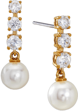 Nadri Pearl Earrings - Plated Earrings for Women, Pearl Dangle Earring Gold