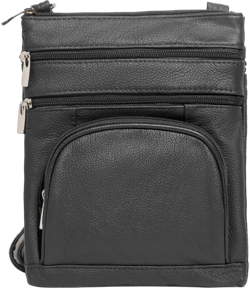 TOVOSO Crossbody Bag for Women, Genuine Leather Multi-Pocket Purse with Adjustable Strap, RFID Protection, Built-In Wallet Large Black
