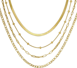 MEALGUET 14k Gold Chain Necklace Women : Waterproof & Sweatproof PVD Coating Dainty Multi Layered Stacked Stainless Steel Herringbone Necklace Set for Women Trendy,Tarnish Free Gold Jewelry Style-A