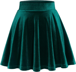 DRESSTELLS Skirt for Women Mini Skater Skirts Versatile A-line Basic Stretchy Flared Casual Pleated Skirt Velvet Dark Green Large