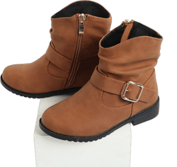 B91xZ Kids Winter Snow Boots Western Boots Kids Ankle Boots Girls Low Heel Riding Booties (Brown, 13 Little Child)