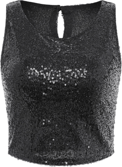Coucoland Cropped Tank Top for Women - Womens Summer Sparkle Sequin Glitter Slimming Tops Camisole Trendy Large Black