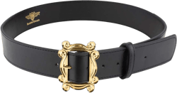 Friends Belt, Monicas Peephole Frame Gold Cast Buckle Black, Vegan Leather Belt 1.5" Wide - Fits - 28.5-34 Inches