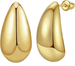 Chunky Gold Hoop Earrings for Women，Lightweight Hollow Open Hoops with 18K Real Gold Plated Tear Drop Earrings,Hypoallergenic Gold Plated Earrings Fashion Jewelry for Women…