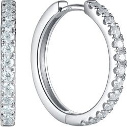 Color-D VVS1 Clarity Moissanite Sparkle Hoop Earrings for Women, Solid 925 Sterling Silver Rhodium Finish, Hypoallergenic Comfy Earrings, 15mm/20mm/30mm 20mm - French V Setting - White Gold