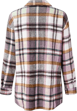 Plaid Shacket Jacket for Women,2023 Casual Flannel Button Down Shirt Long Sleeve Lapel Coat Loose Fit Buffalo with Pocket Trendy Fall Outfit Basic Top Blouse Outwear (B-Pink,M)